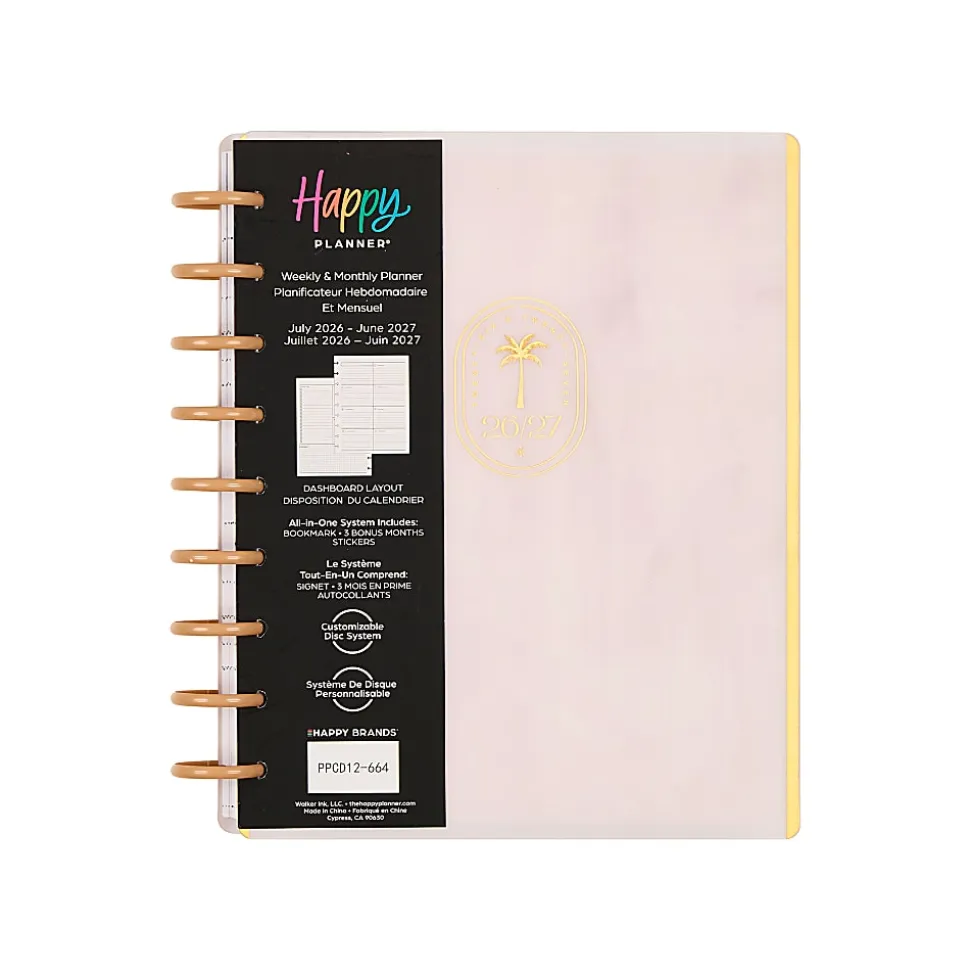 Happy Planner Monthly/Weekly Classic Disc-Bound Academic Planner, 7" x 9-1/4", Dreamy Palms Ivory, July 2026 to June 2027, Total Quantity 1