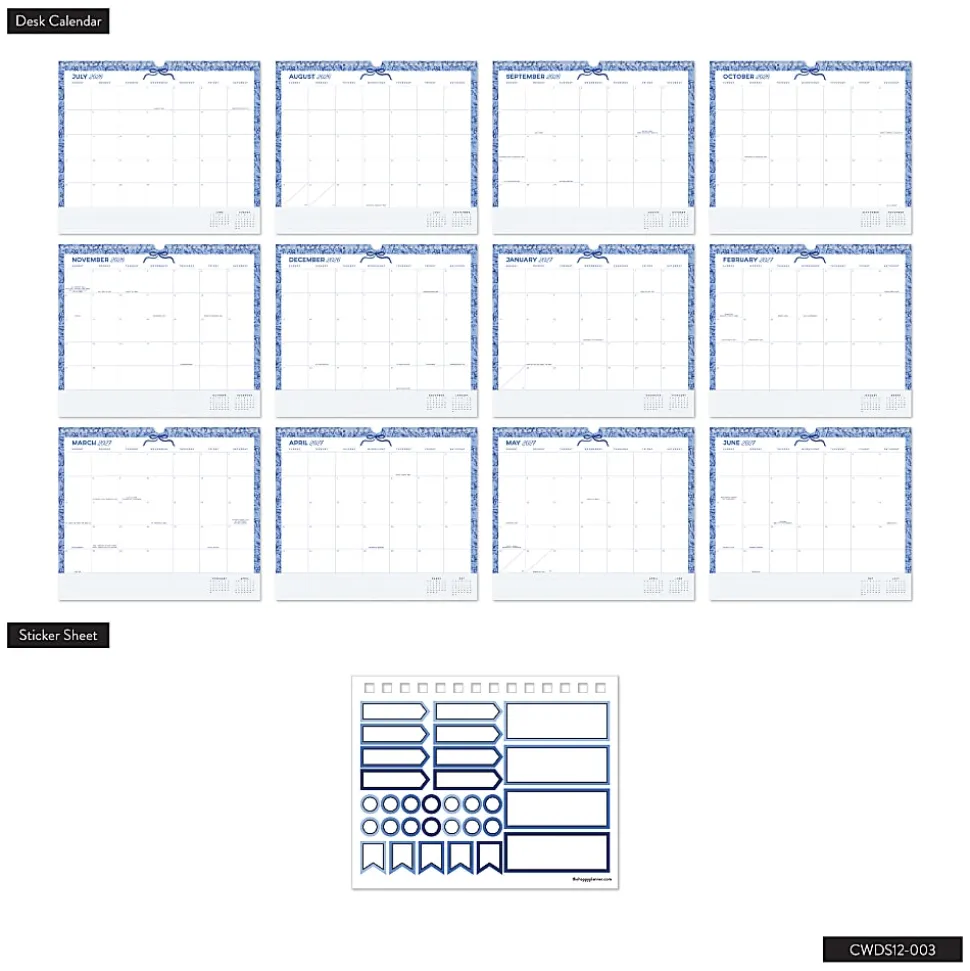 Happy Planner Organized 12-Month Wall Calendar, 14” x 12”, Cottage Blues, July 2026 To June 2027, CWDS12-003, Total Qty 1