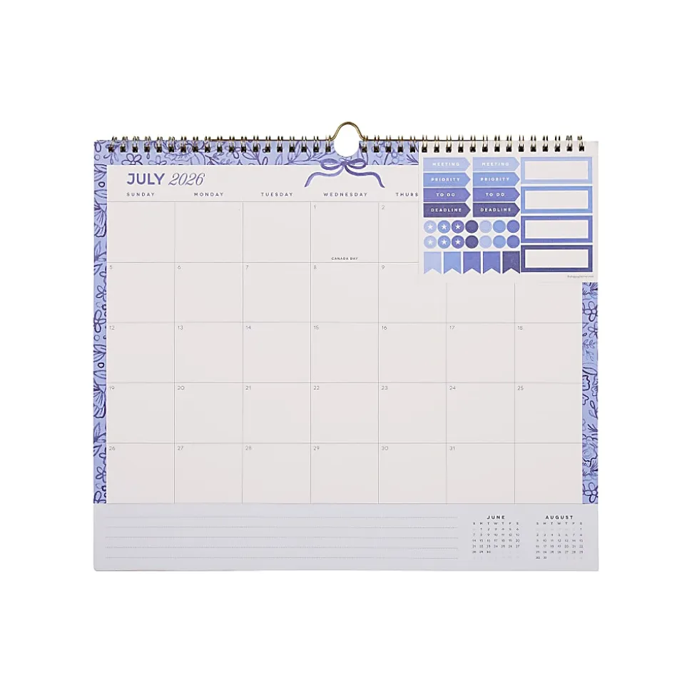 Happy Planner Organized 12-Month Wall Calendar, 14” x 12”, Cottage Blues, July 2026 To June 2027, CWDS12-003, Total Qty 1