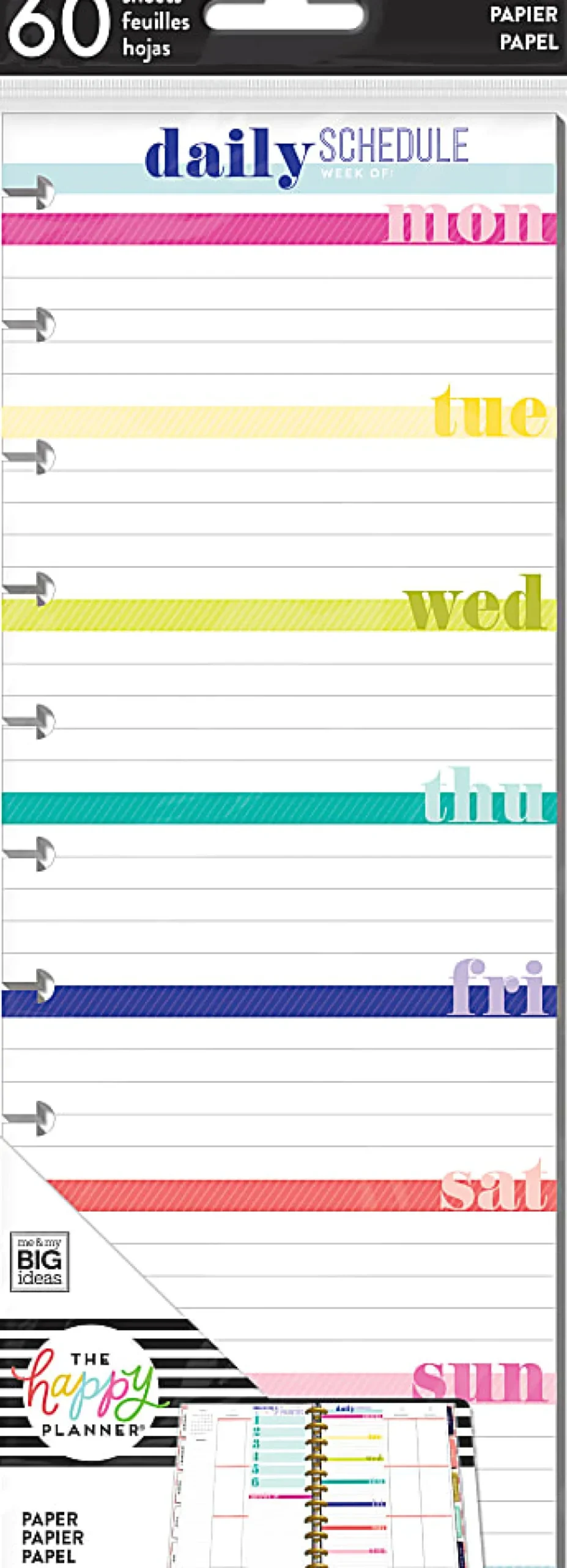 Happy Planner Refill Big Half-Sheet Filler Paper, 4-1/8" x 11", 60 Sheets, Daily Schedule