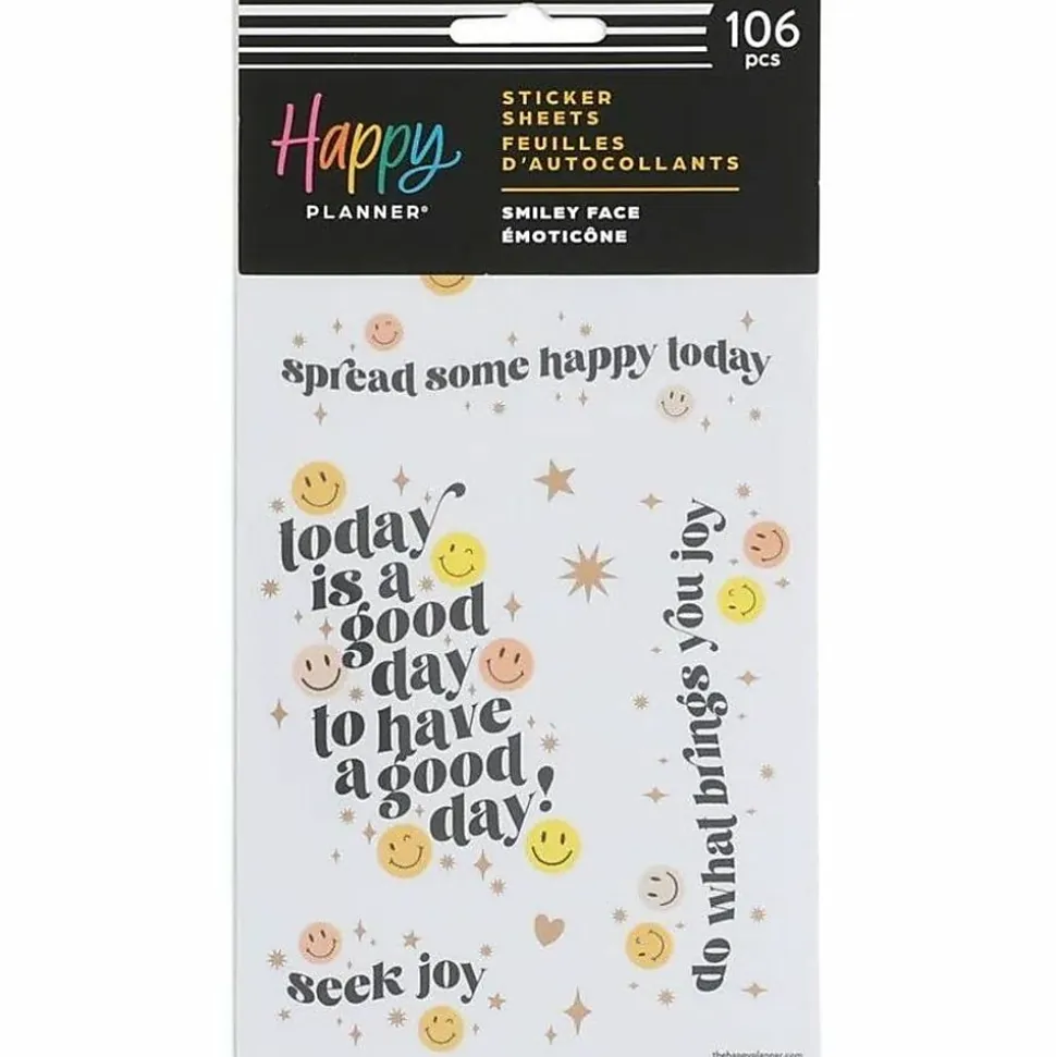 Happy Planner Smiley Face Stickers, 9-1/8" x 4-3/4", Assorted Colors, Pack Of 106 Stickers