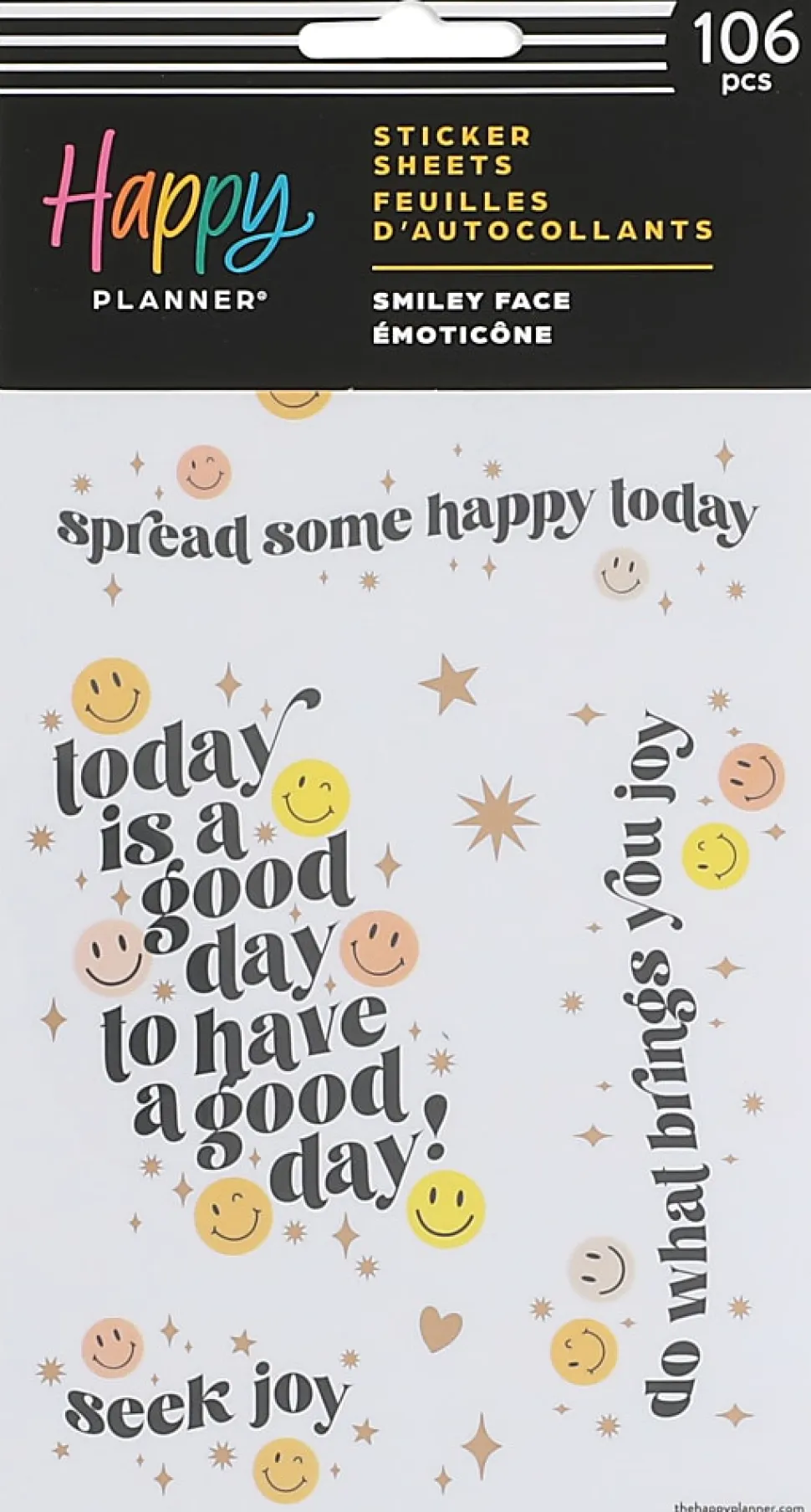 Happy Planner Smiley Face Stickers, 9-1/8" x 4-3/4", Assorted Colors, Pack Of 106 Stickers