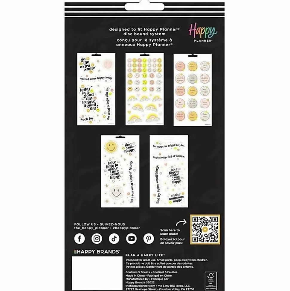 Happy Planner Smiley Face Stickers, 9-1/8" x 4-3/4", Assorted Colors, Pack Of 106 Stickers