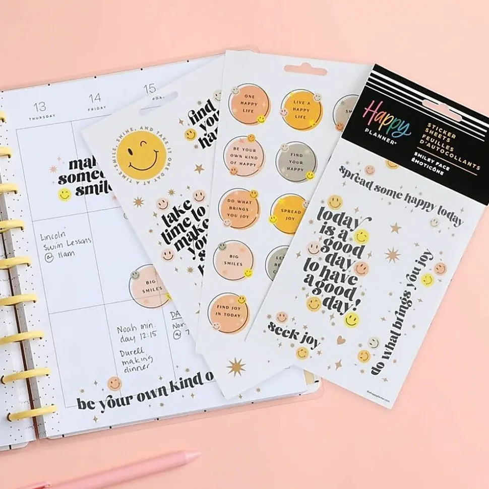 Happy Planner Smiley Face Stickers, 9-1/8" x 4-3/4", Assorted Colors, Pack Of 106 Stickers