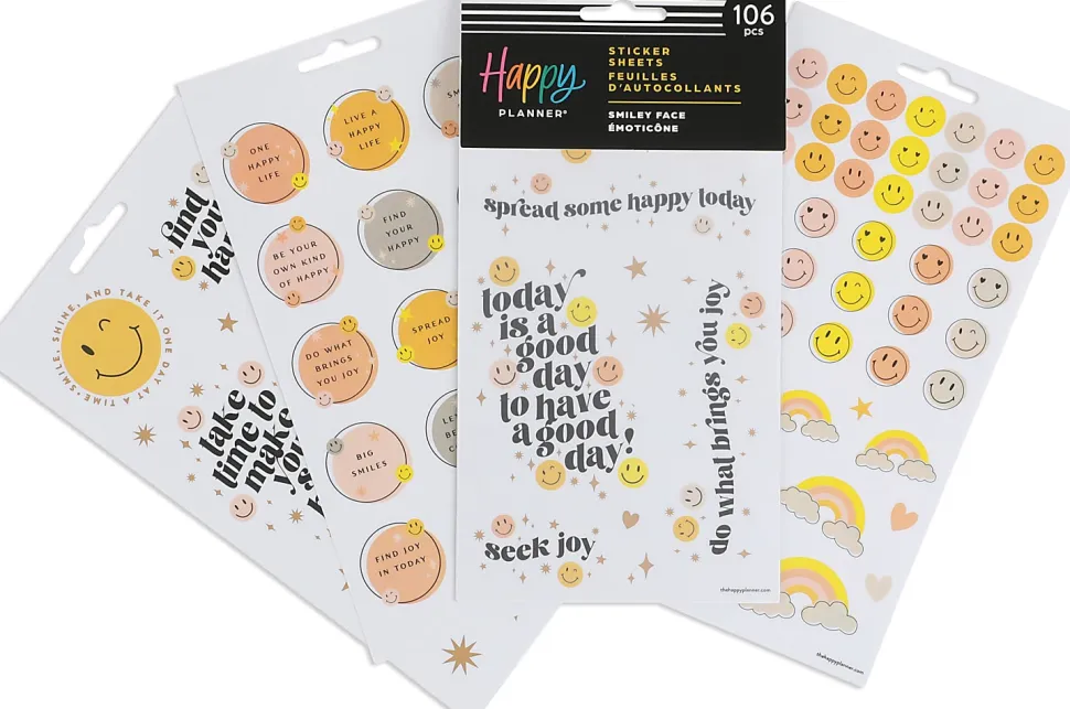 Happy Planner Smiley Face Stickers, 9-1/8" x 4-3/4", Assorted Colors, Pack Of 106 Stickers