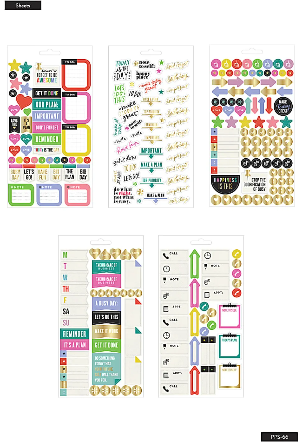 Happy Planner Stickers, 9-1/8" x 4-13/16", Everyday Reminders, Pack Of 5 Sticker Sheets