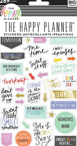 Happy Planner Stickers, 9-1/8" x 4-13/16", Fitness, Pack Of 5 Sticker Sheets
