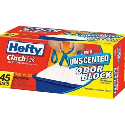 HeftyĀ® Cinch SakĀ® Tall Kitchen Bags, White, Ā 0.9 mil, 13 Gallons, Box Of 45