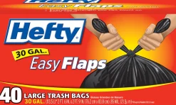Hefty® EasyFLAPS Trash Bags, Black, 1.05 mil, 30 Gallons, Box Of 40
