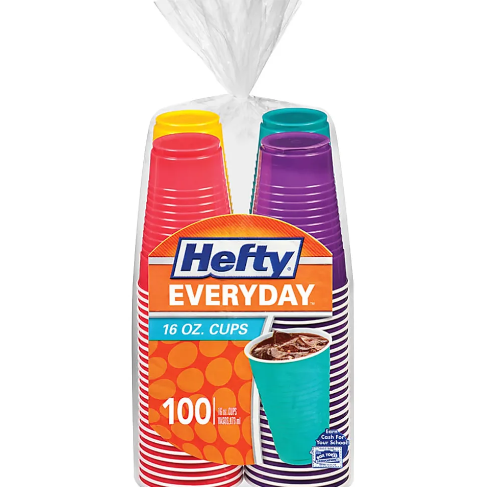 Hefty Everyday 16 oz Disposable Party Cups - 16 fl oz - 100 / Pack - Assorted Bright - Cold Drink, Party