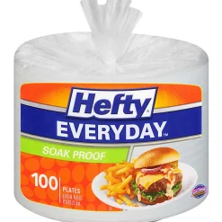Hefty Everyday Soak Proof Disposable Foam Plates, 8 14/16" Diameter, White, Pack Of 100
