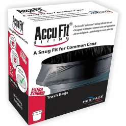 Heritage Accufit Can Liners, 44 Gallon, 0.9 Mil, Black, Box Of 50