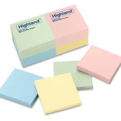 Highland™ Notes, 3 in x 3 in, 12 Pads, 100 Sheets/Pad, Assorted Pastel Colors