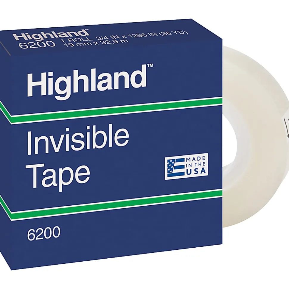 Highland 3/4"W Matte-finish Invisible Tape - 27.78 yd Length x 0.75" Width - 1" Core - 12 / Bundle - Matte Clear