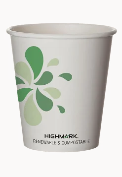 Highmark® ECO Compostable Hot Coffee Cups, 10 Oz, White, Pack Of 50