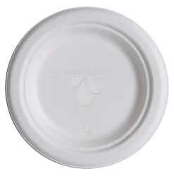 Highmark® ECO Compostable Sugarcane Paper Plates,  6", White, Pack Of 50