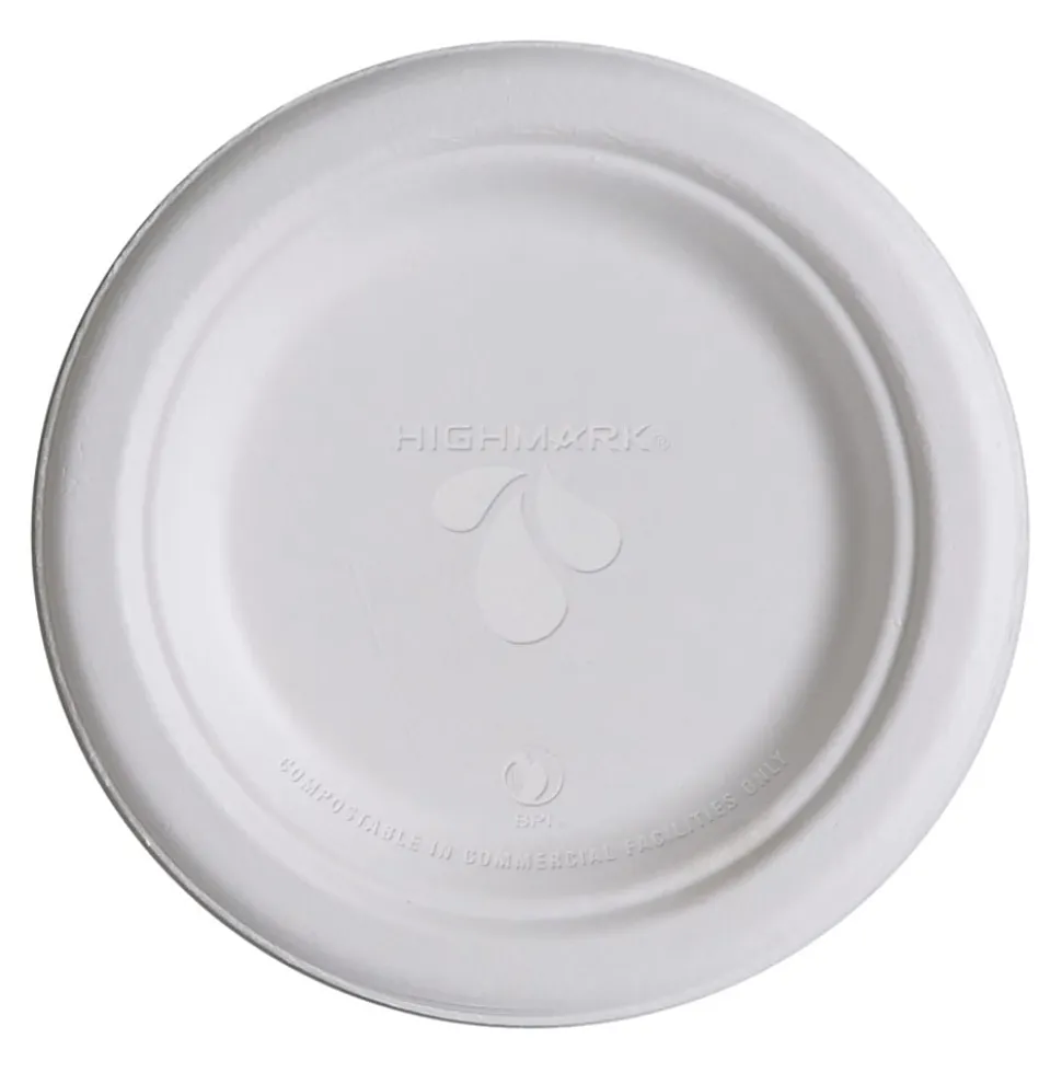 Highmark® ECO Compostable Sugarcane Paper Plates, 6", White, Pack Of 50
