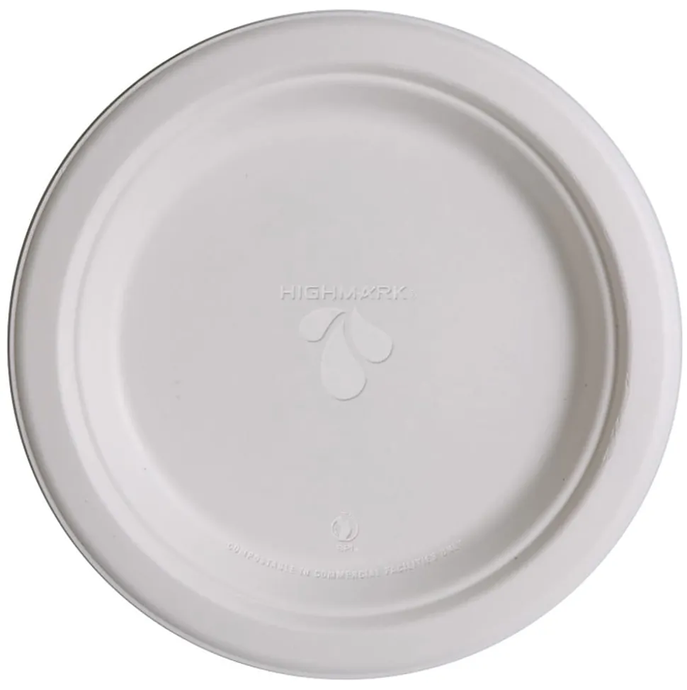 Highmark® ECO Compostable Sugarcane Paper Plates, 9", White, Pack Of 500
