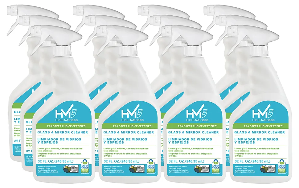 Highmark® ECO Glass And Mirror Cleaner, 32 Oz, Case Of 12 Bottles