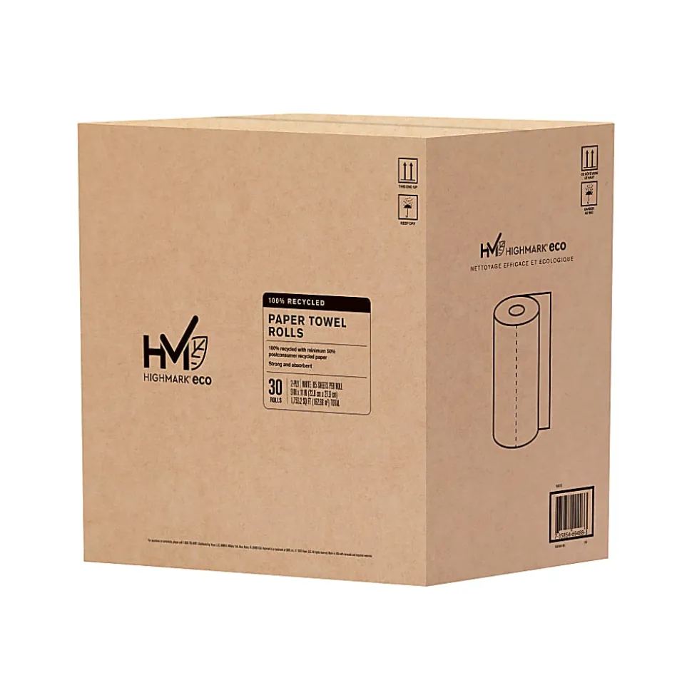Highmark® ECO 2-Ply Paper Towels, 100% Recycled, 85 Sheets Per Roll, Case Of 30 Rolls