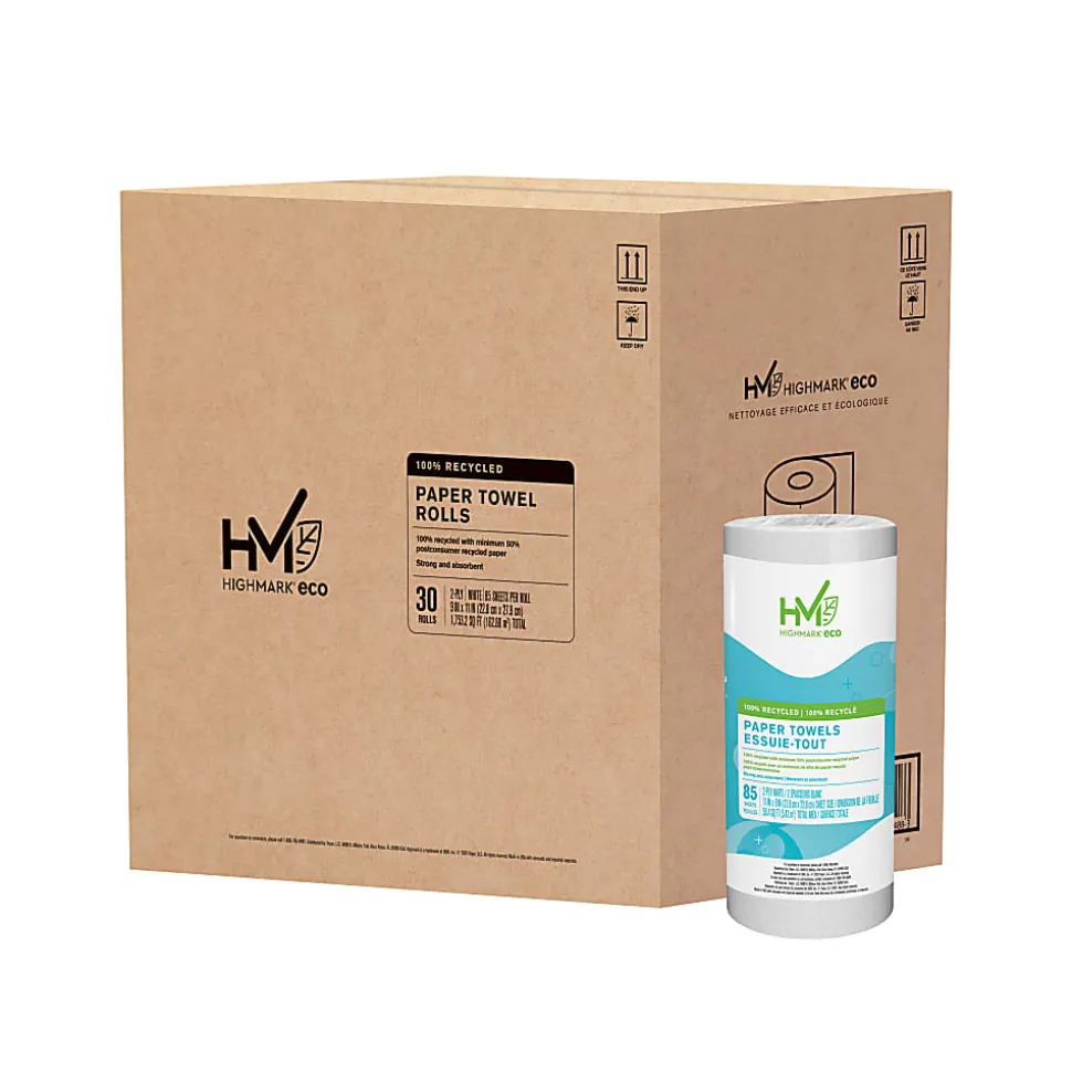 Highmark® ECO 2-Ply Paper Towels, 100% Recycled, 85 Sheets Per Roll, Case Of 30 Rolls