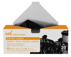 Highmark™ Heavy Duty Extra-Large Drum Liners, 55 Gallon, Box Of 20 Bags