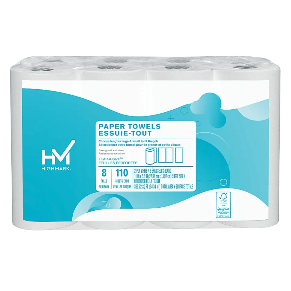 Highmark® Kitchen 2-Ply Paper Towels, 5", White, 110 Sheets Per Roll, 8 Rolls per Pack, Case Of 4 Packs