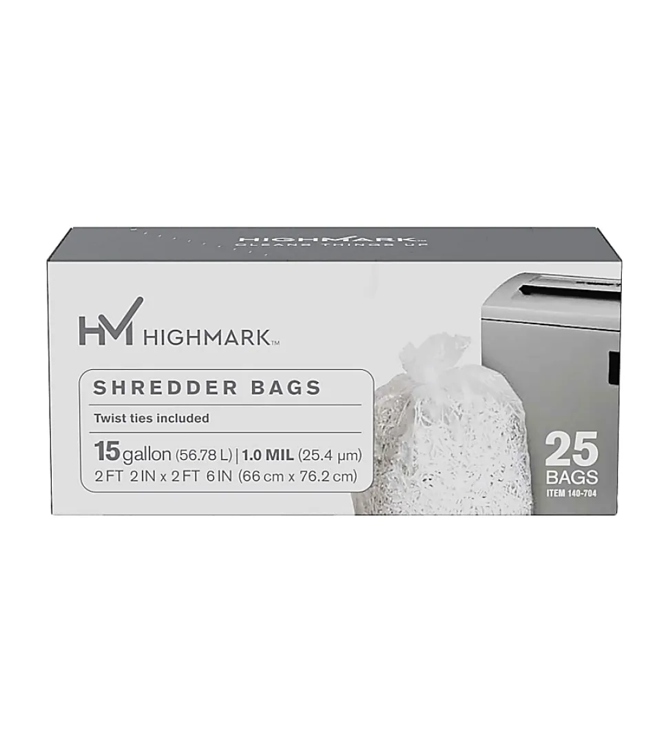 Highmark™ Large Shredder Bags, 15 Gallon, Clear, Box Of 25 Bags