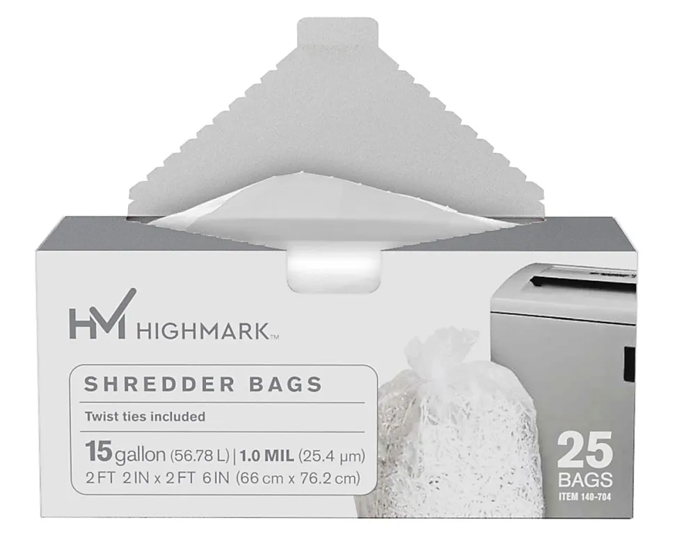 Highmark™ Large Shredder Bags, 15 Gallon, Clear, Box Of 25 Bags