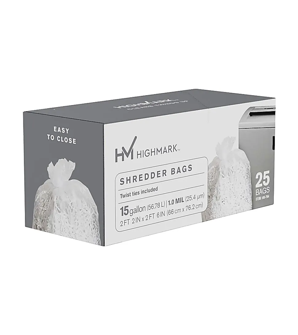 Highmark™ Large Shredder Bags, 15 Gallon, Clear, Box Of 25 Bags