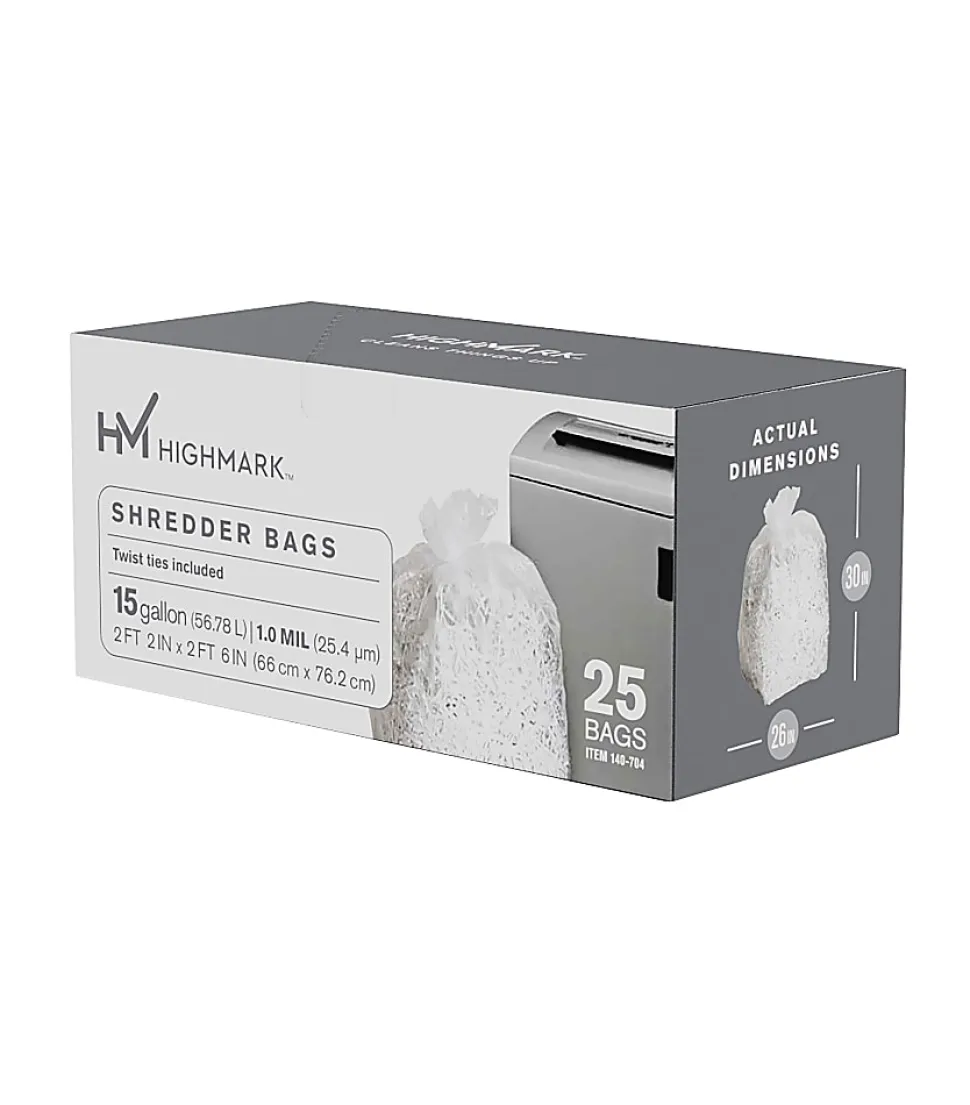 Highmark™ Large Shredder Bags, 15 Gallon, Clear, Box Of 25 Bags