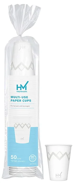 Highmark® Paper Hot Cups, 12 Oz, Printed White, Pack Of 50