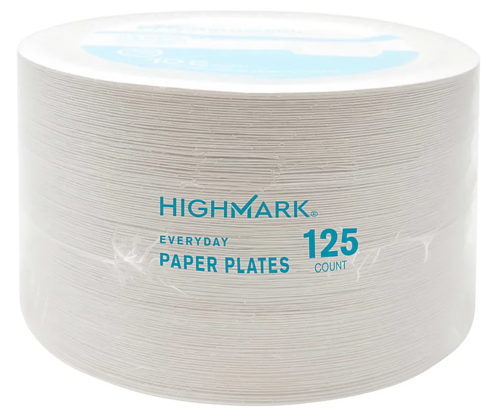 Highmark® Paper Plates, 6-3/4", Printed White, Pack Of 125