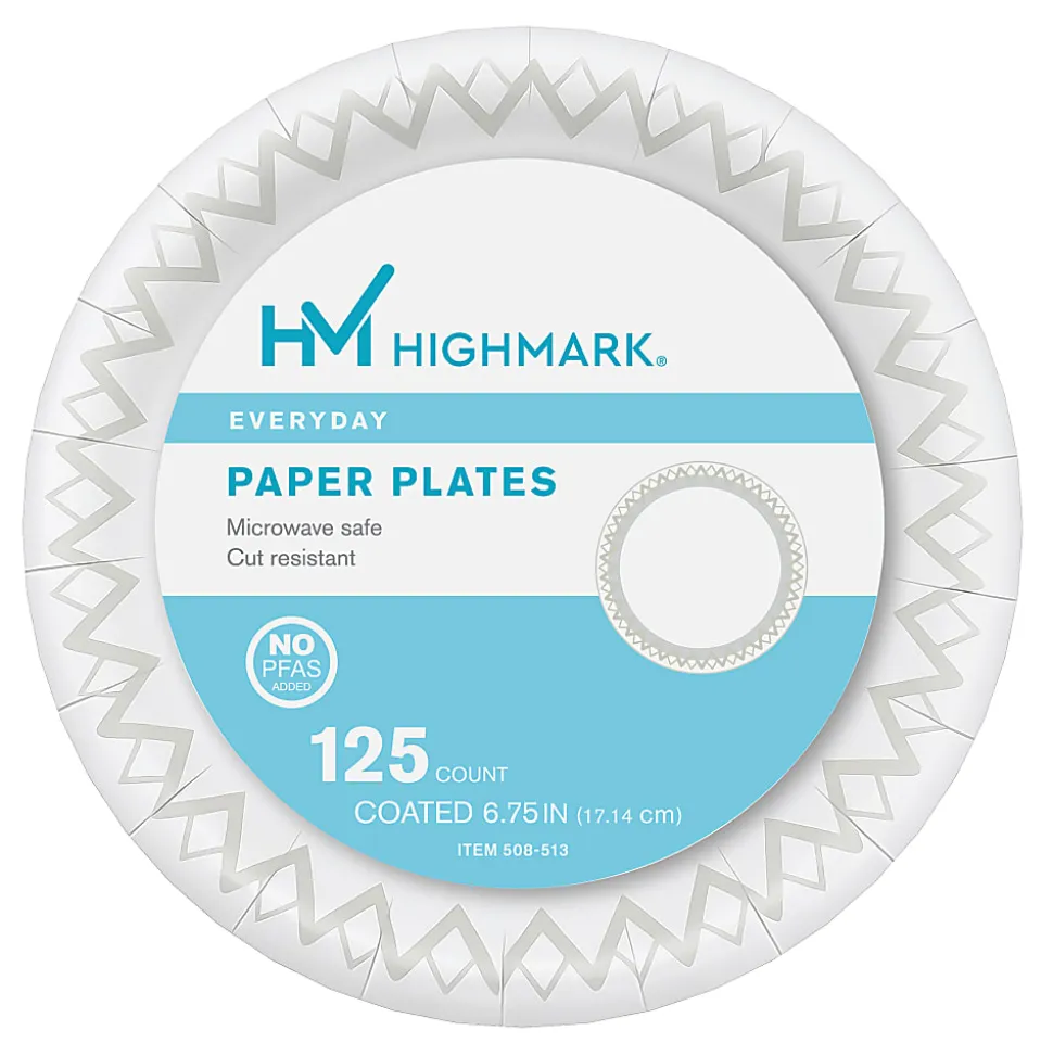 Highmark® Paper Plates, 6-3/4", Printed White, Pack Of 125