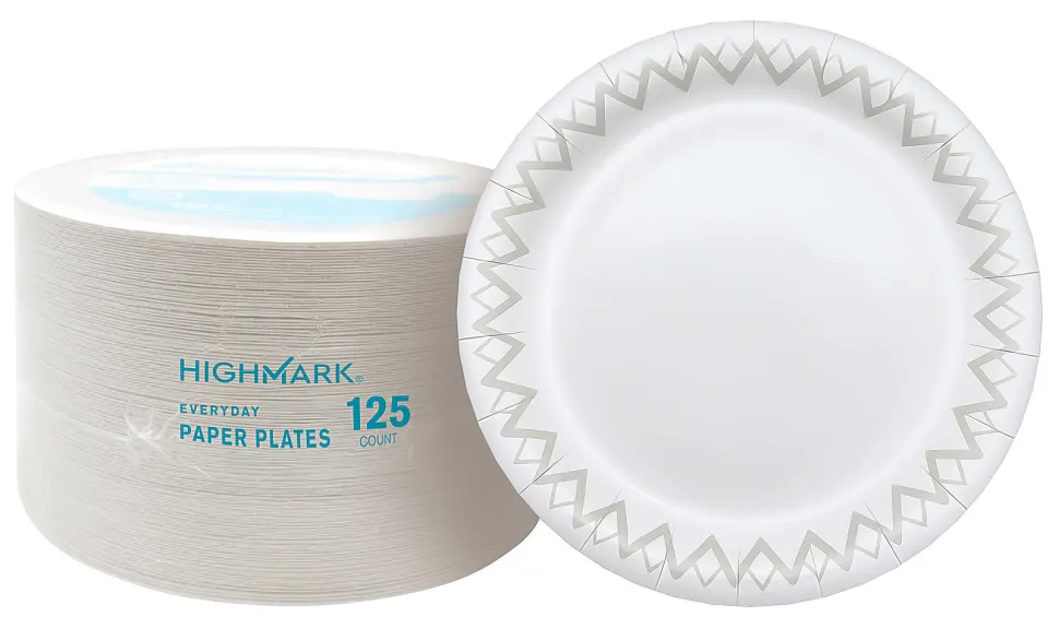 Highmark® Paper Plates, 6-3/4", Printed White, Pack Of 125