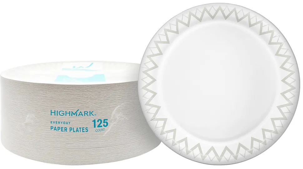 Highmark® Paper Plates, 8-3/4", Printed White, Pack Of 125