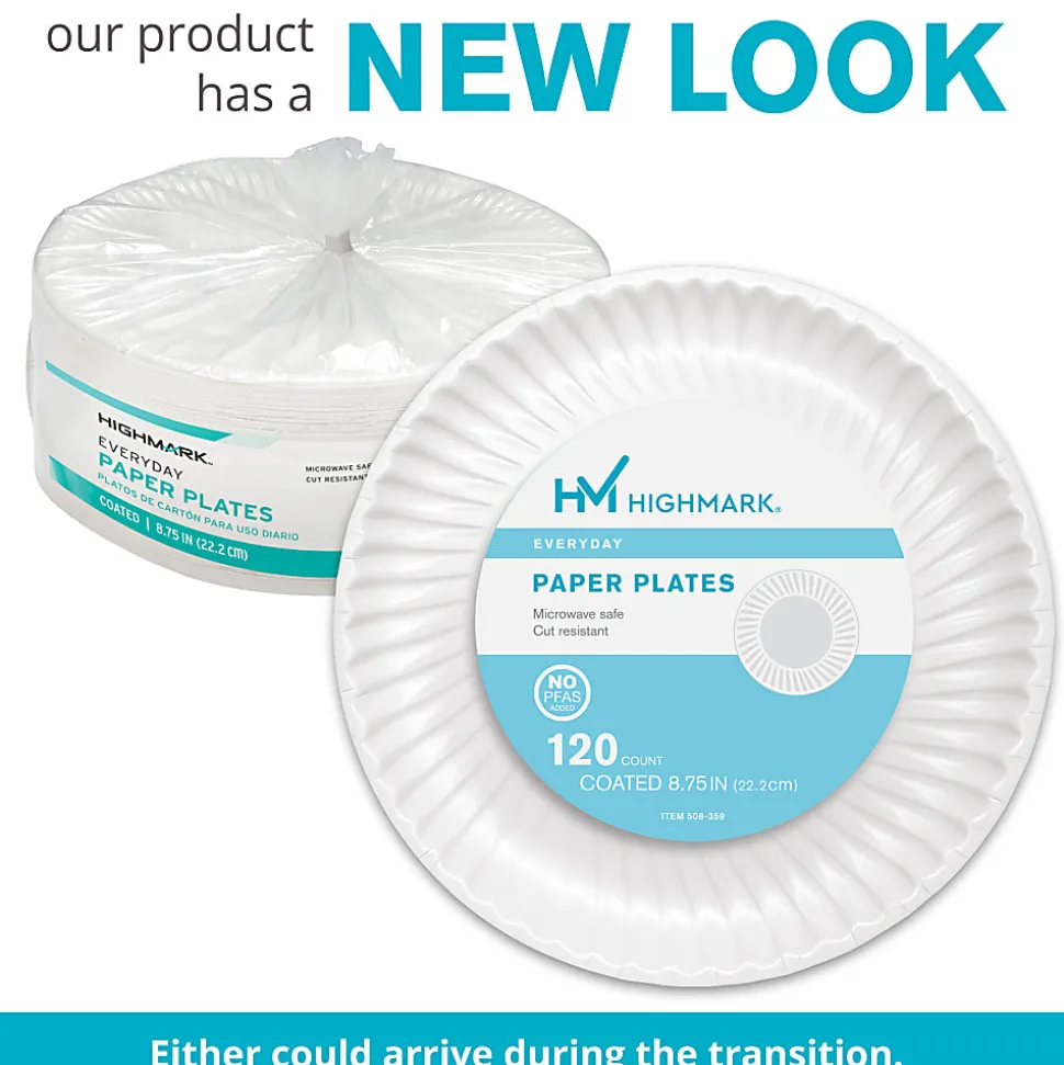 Highmark® Paper Plates, 8-3/4", White, Pack Of 120