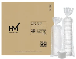Highmark® Paper Soup Containers with Lids, Disposable Paper Food Cups, Ice Cream Cups Food Storage with Lids, 8 oz, White, Case Of 250