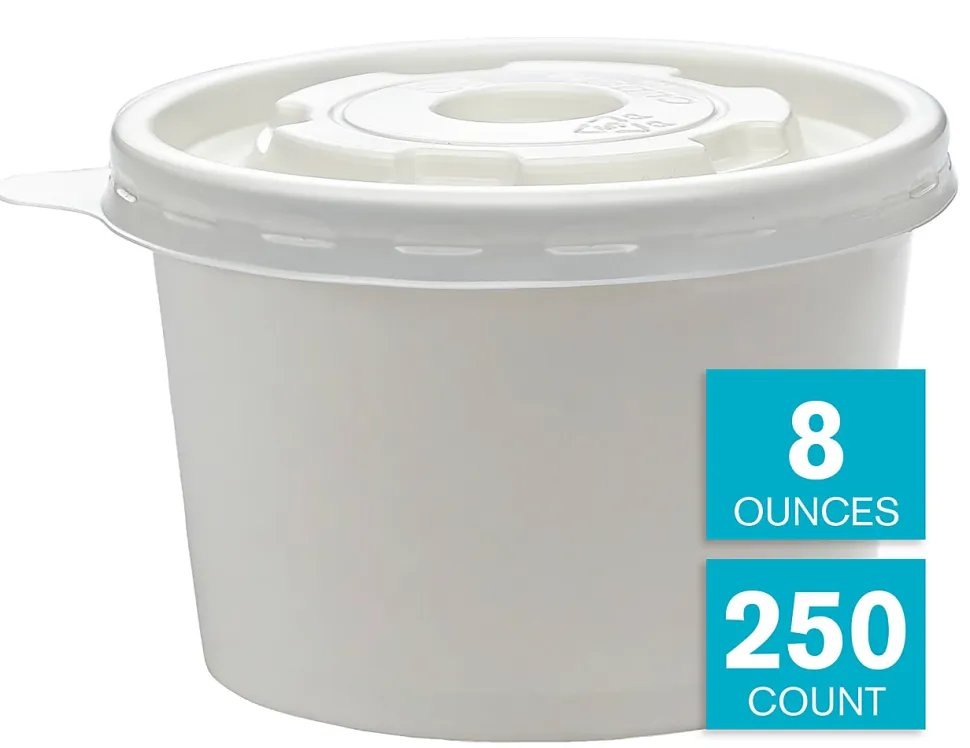 Highmark® Paper Soup Containers with Lids, Disposable Paper Food Cups, Ice Cream Cups Food Storage with Lids, 8 oz, White, Case Of 250