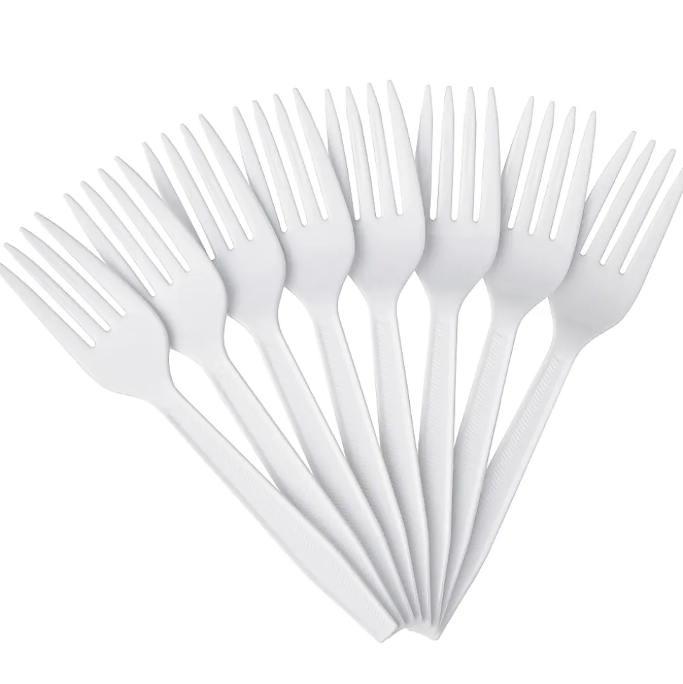 Highmark® Plastic Utensils, Medium-Size Forks, White, Box Of 1,000 Forks