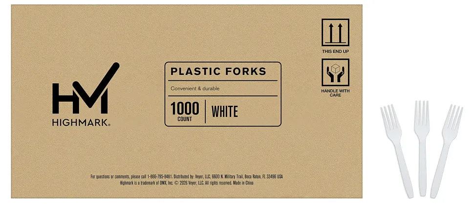 Highmark® Plastic Utensils, Medium-Size Forks, White, Box Of 1,000 Forks