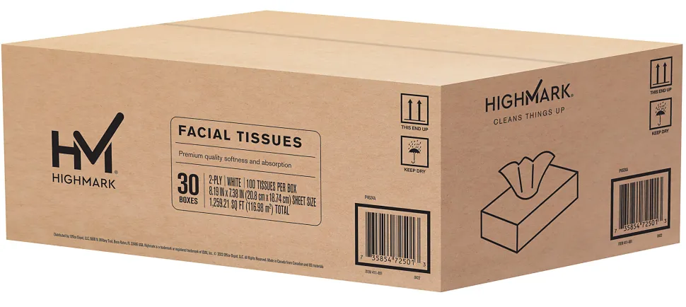 Highmark® 2-Ply Facial Tissue, Flat Box, White, 100 Tissues Per Box, Case Of 30 Boxes