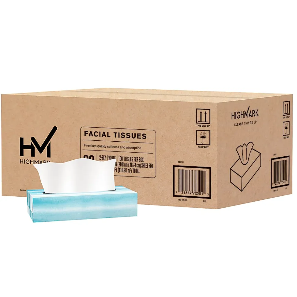 Highmark® 2-Ply Facial Tissue, Flat Box, White, 100 Tissues Per Box, Case Of 30 Boxes