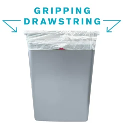 Highmark™ Tall Drawstring Kitchen Trash Bags, 13 Gallon, 0.9 mil, White, Box Of 38