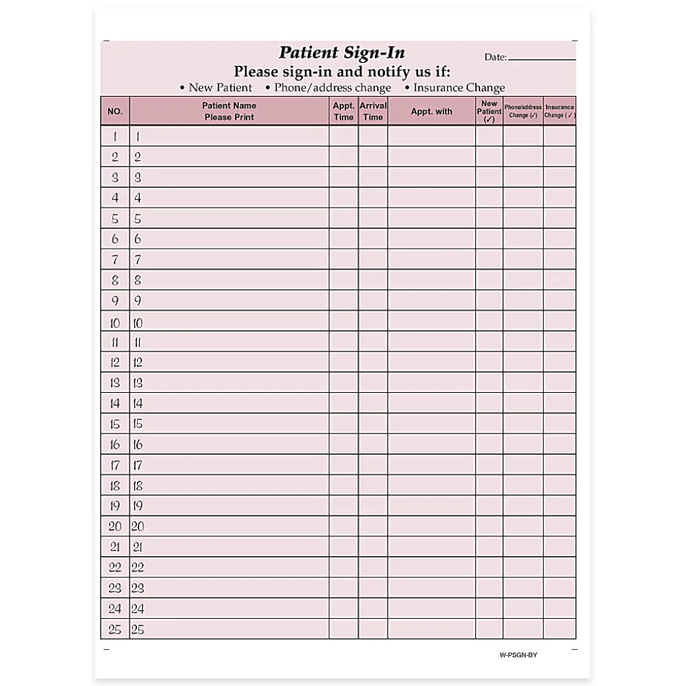 HIPAA Compliant Patient/Visitor Privacy 2-Part Sign-In Sheets, 8-1/2" x 11", Burgundy, Pack Of 125 Sheets