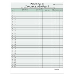 HIPAA Compliant Patient/Visitor Privacy 2-Part Sign-In Sheets, 8-1/2" x 11", Green, Pack Of 125 Sheets