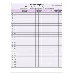 HIPAA Compliant Patient/Visitor Privacy 2-Part Sign-In Sheets, 8-1/2" x 11", Purple, Pack Of 500 Sheets