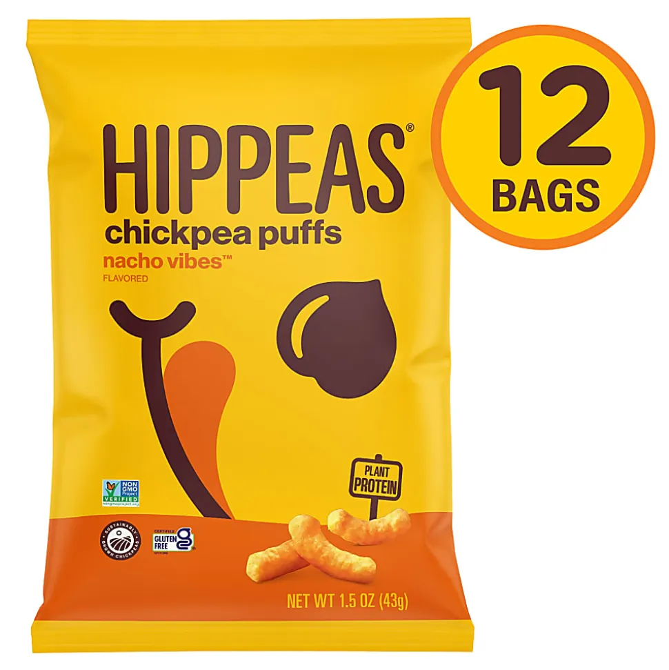 HIPPEAS Organic Chickpea Puffs Nacho Vibes, 1.5 Oz Bags, Pack Of 12 Bags