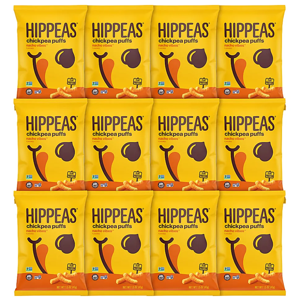 HIPPEAS Organic Chickpea Puffs Nacho Vibes, 1.5 Oz Bags, Pack Of 12 Bags