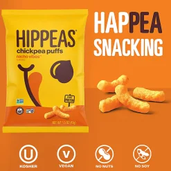 HIPPEAS Organic Chickpea Puffs Nacho Vibes, 1.5 Oz Bags, Pack Of 12 Bags